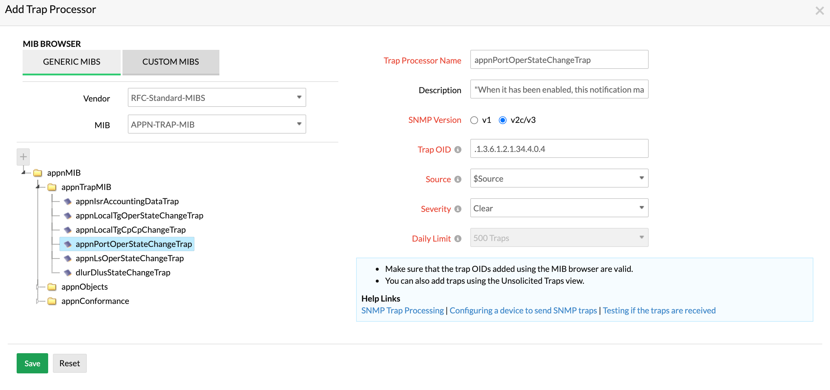 Adding a trap processor using MIB browser