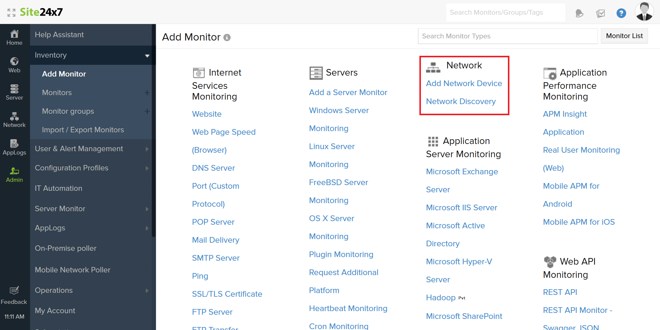 Add a network monitor