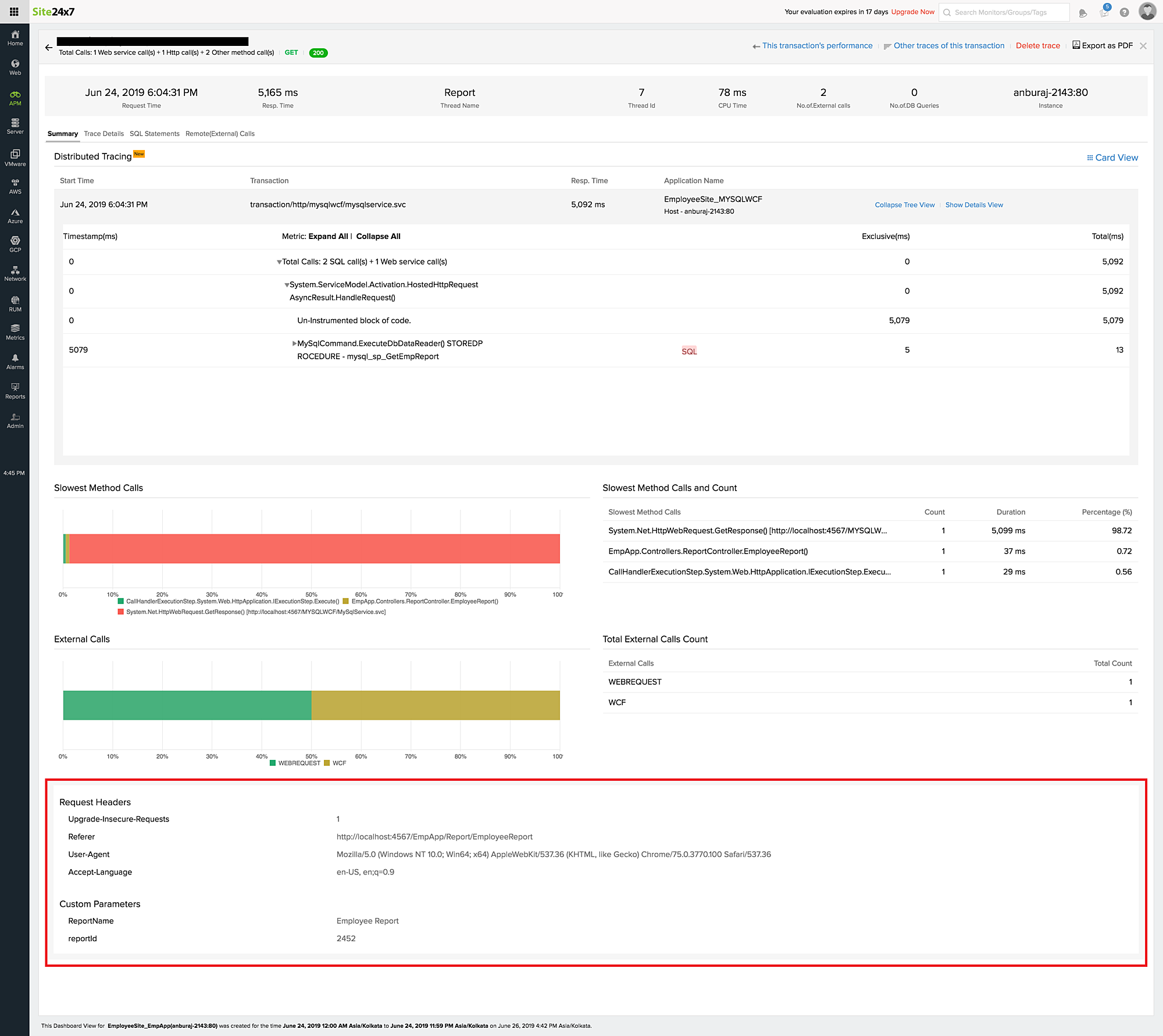 Traces summary tab