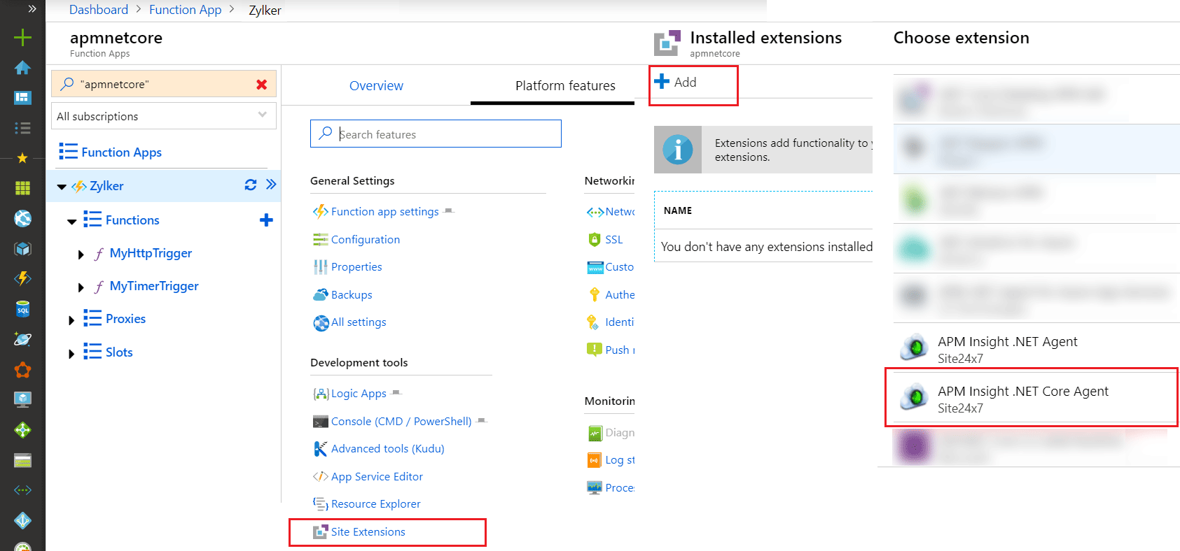 Choose extension as APM Insight .NET Core Agent