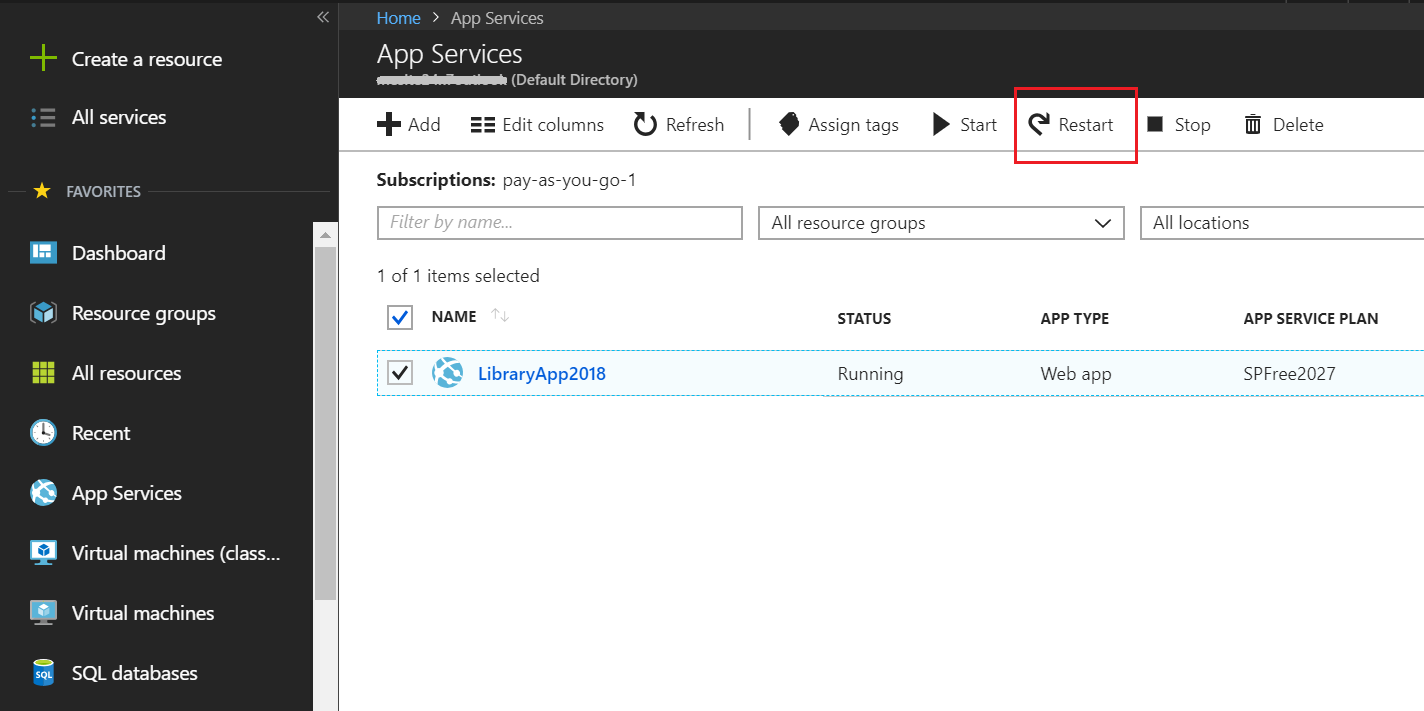 Restart Azure Functions app