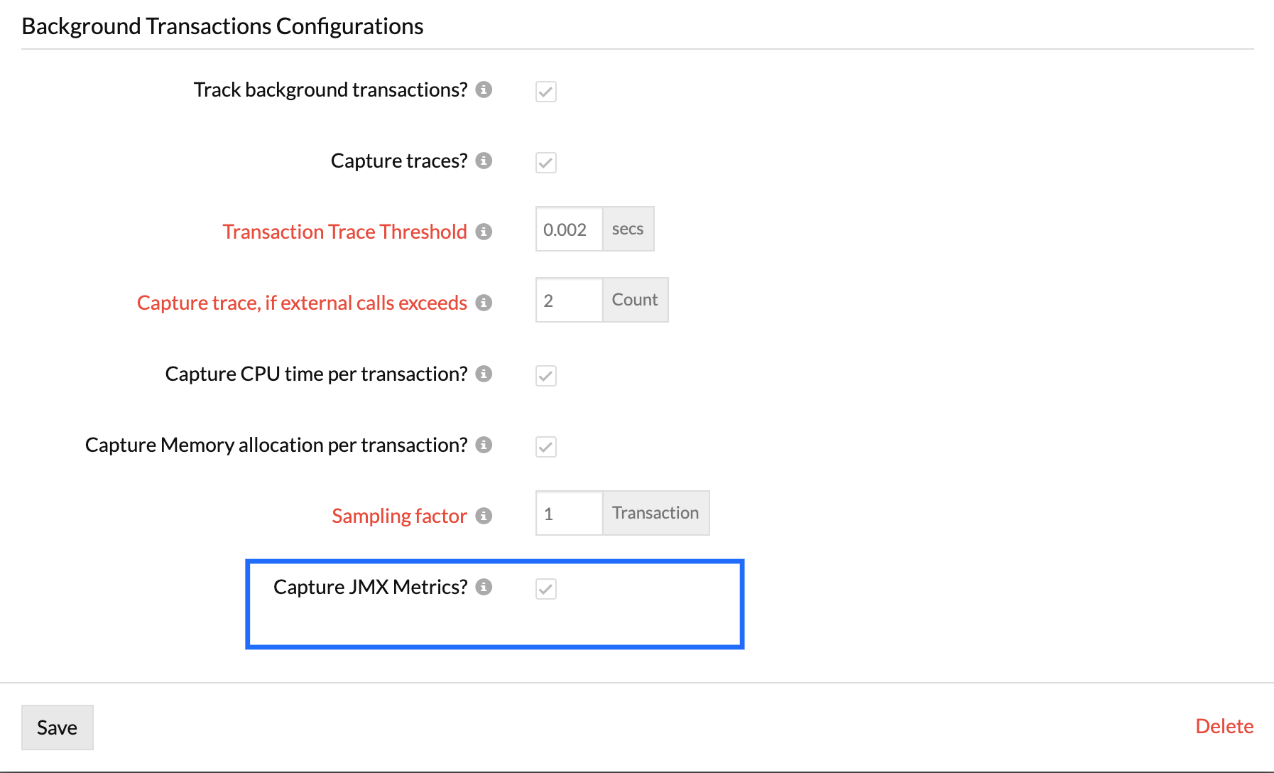 Background transactions configurations