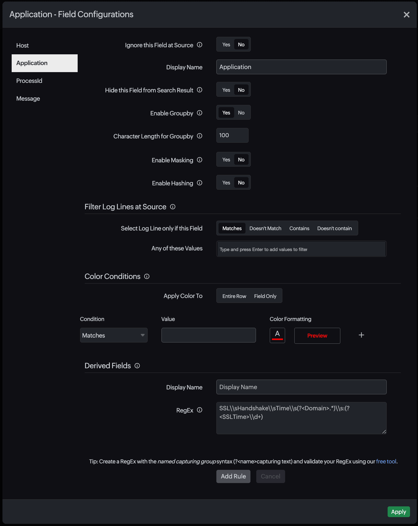 Field configuration Field configuration