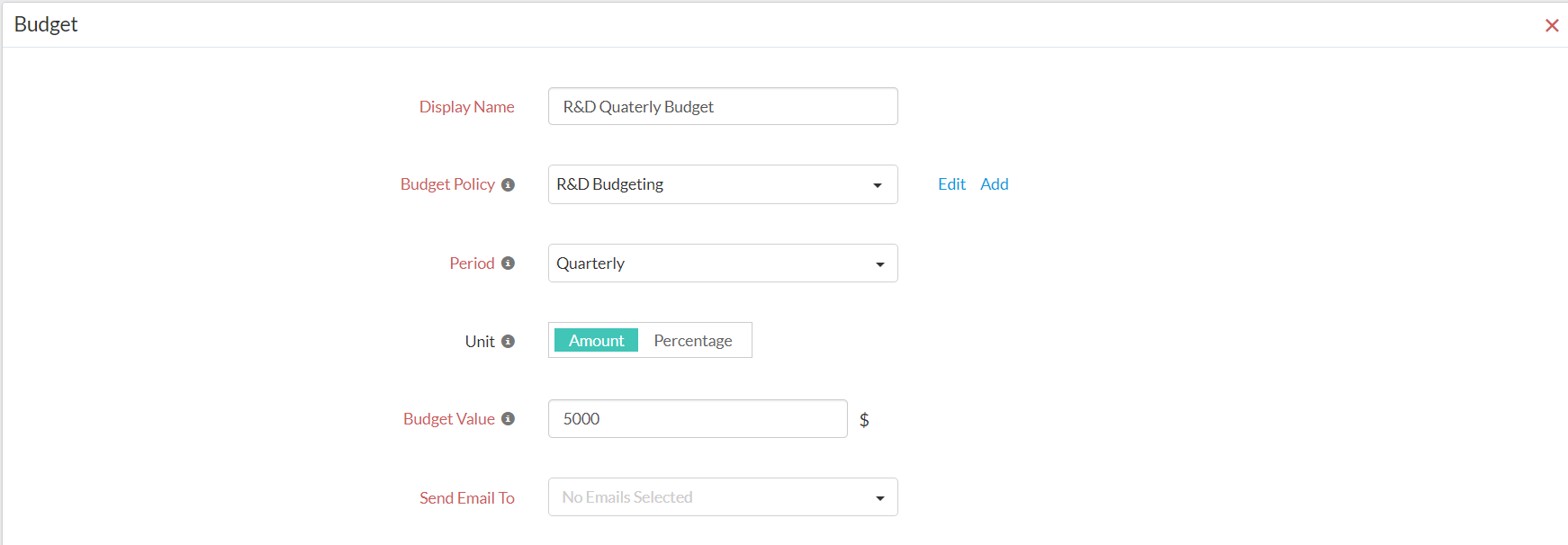 Budget policy associated with a BU.