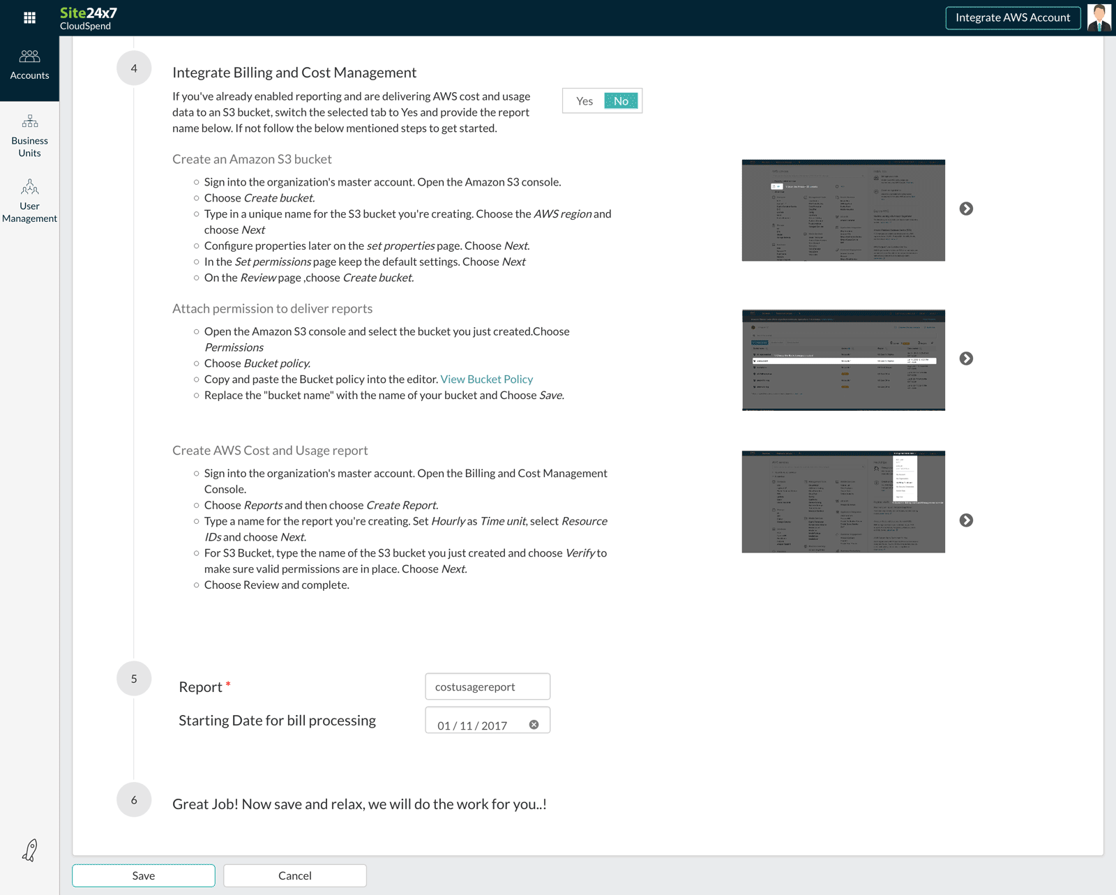 cloud cost management report configuration