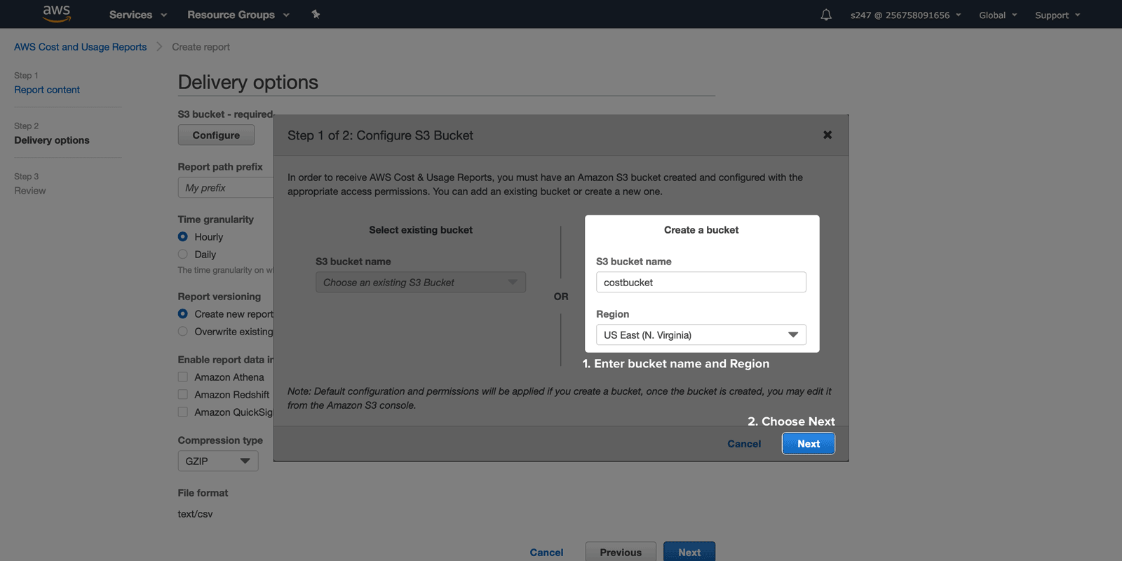 cloud cost management new bucket creation