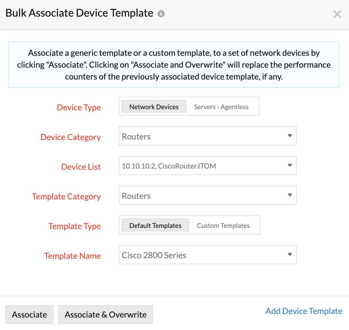 Bulk associate device templates