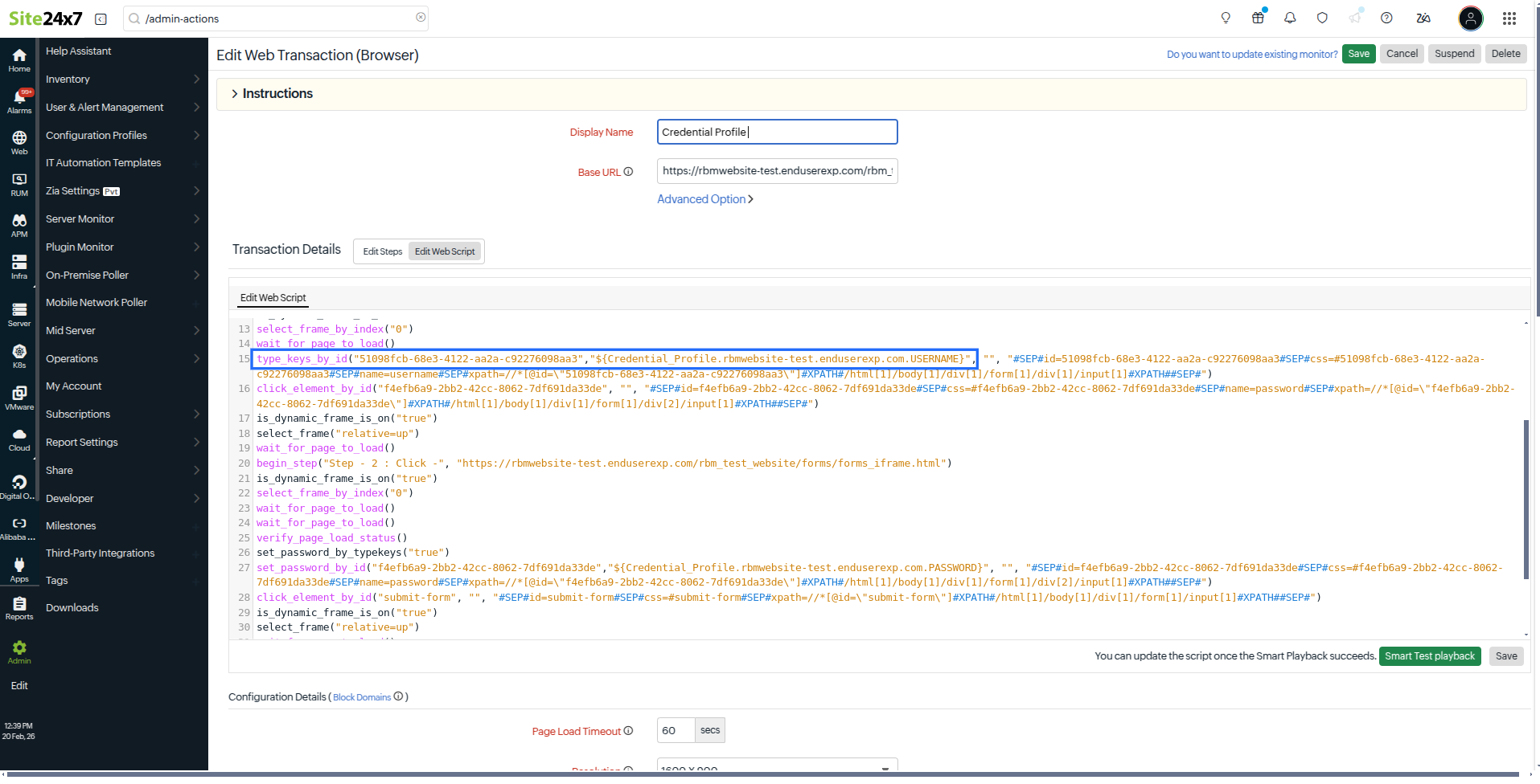 Edit script credential profile