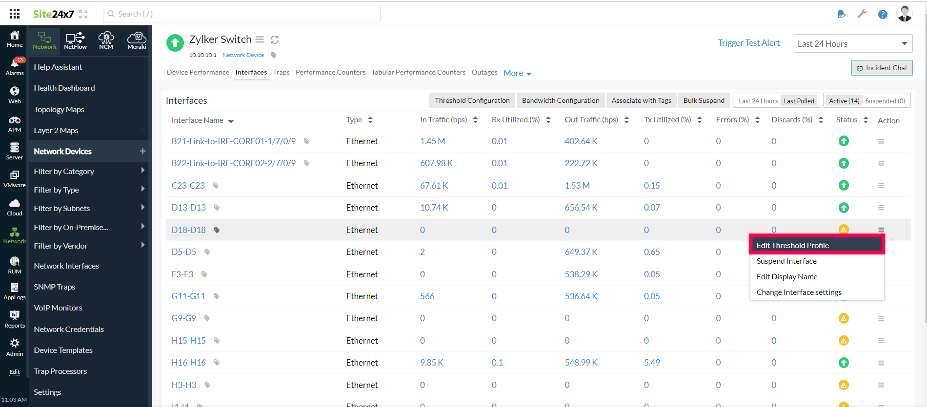 Select Edit Threshold Profile