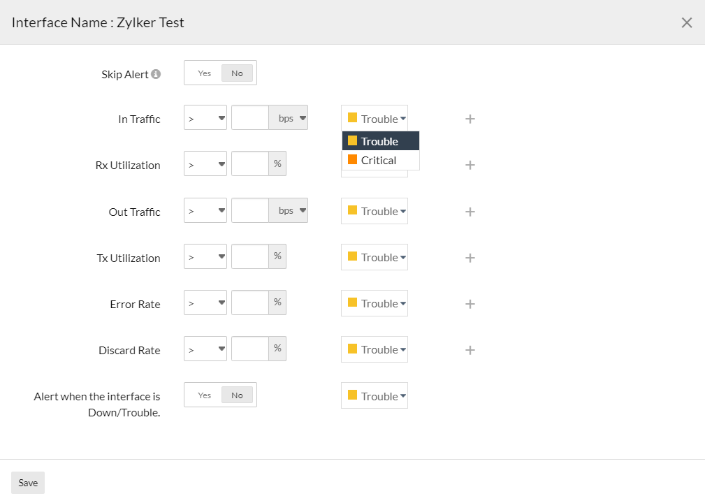 Edit threshold profile pop-up