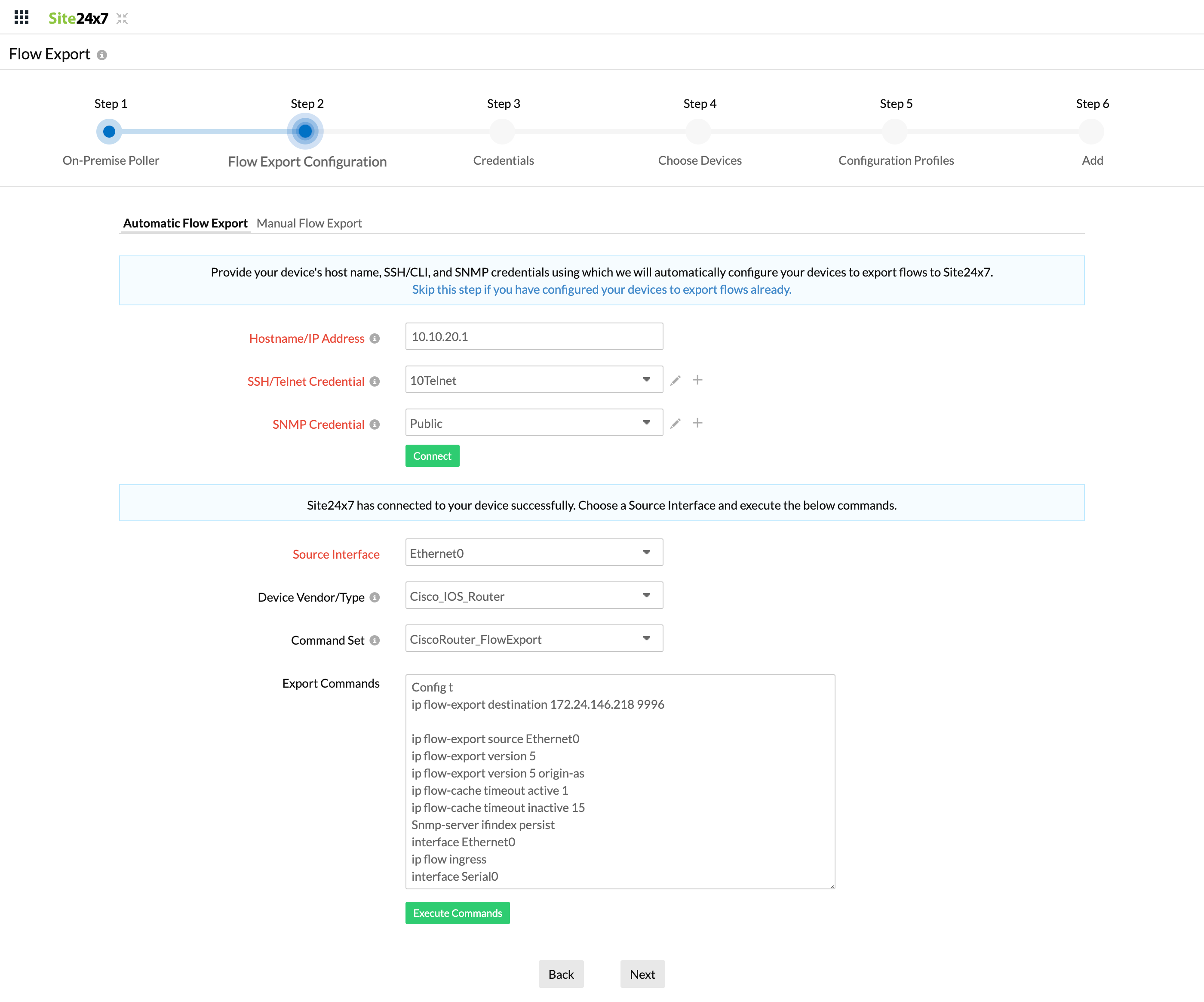 Automatic flow export configuration