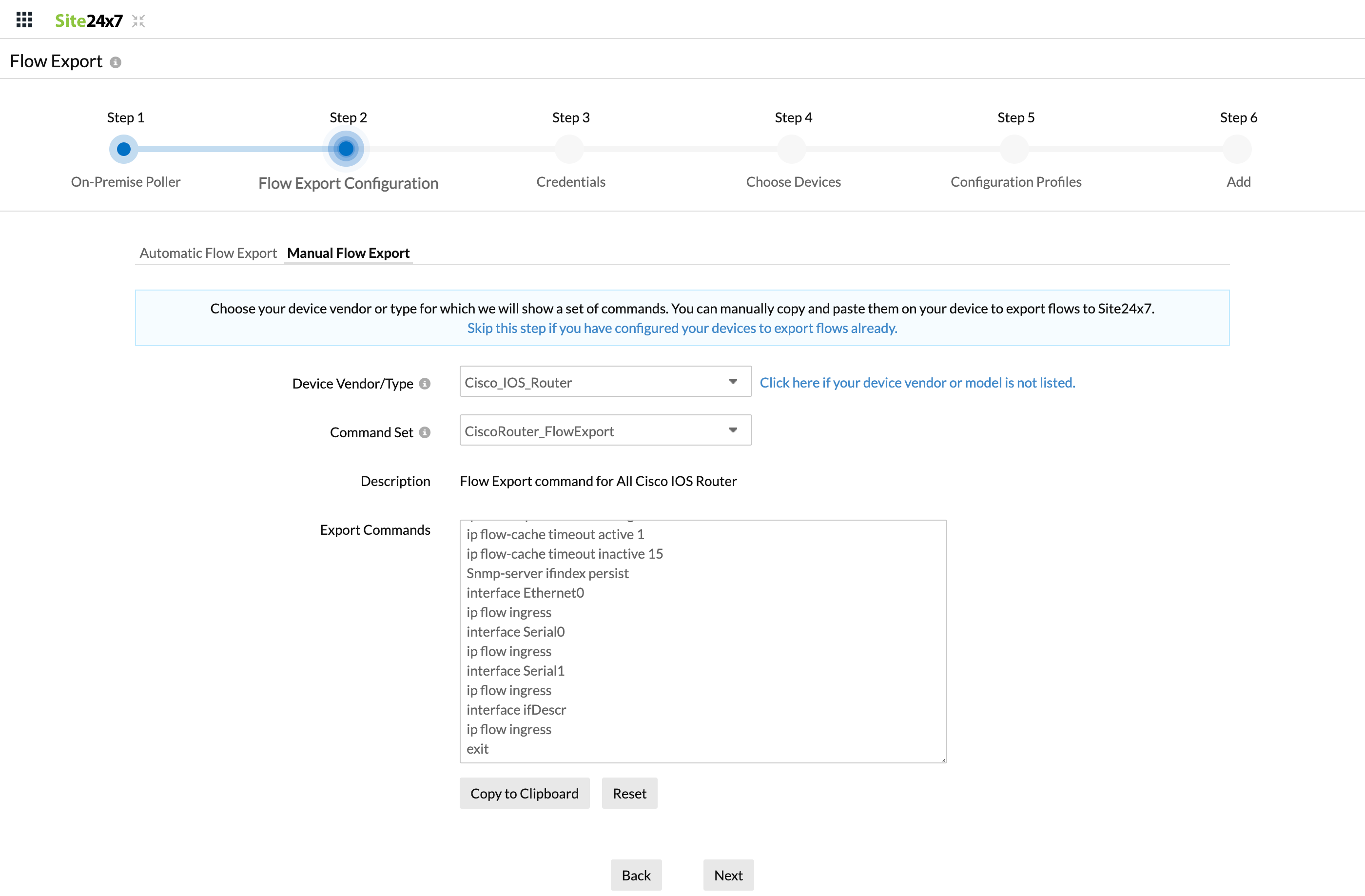 Manual flow export configuration