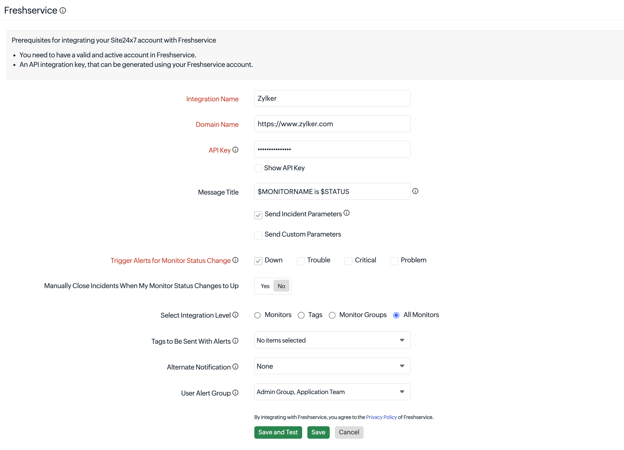 Fresh Service Integration Fresh Service Integration