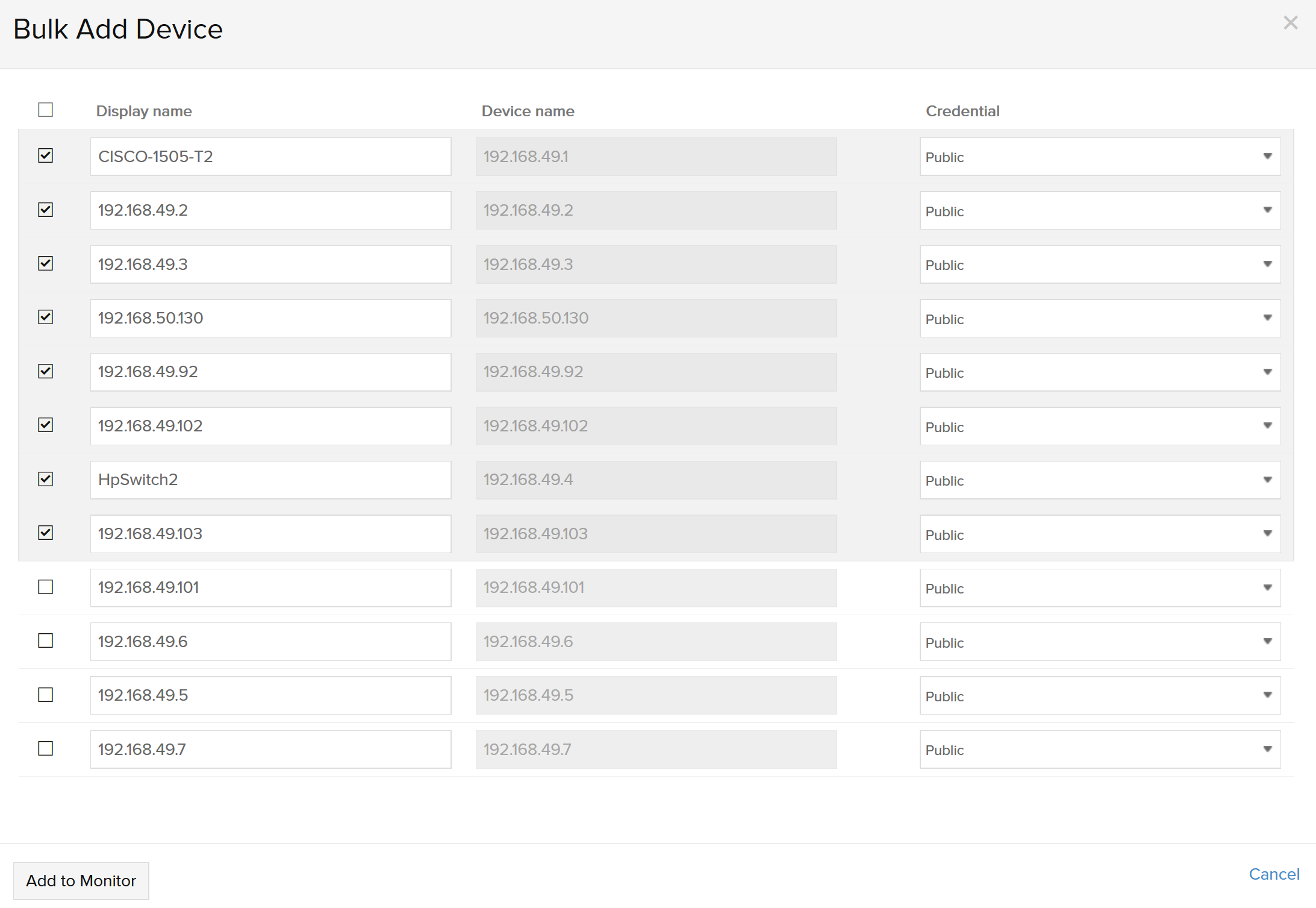 Add devices in bulk for monitoring