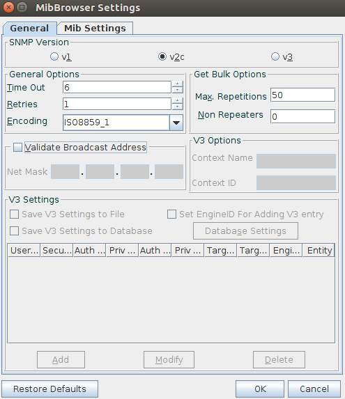 SNMP v2c configuration