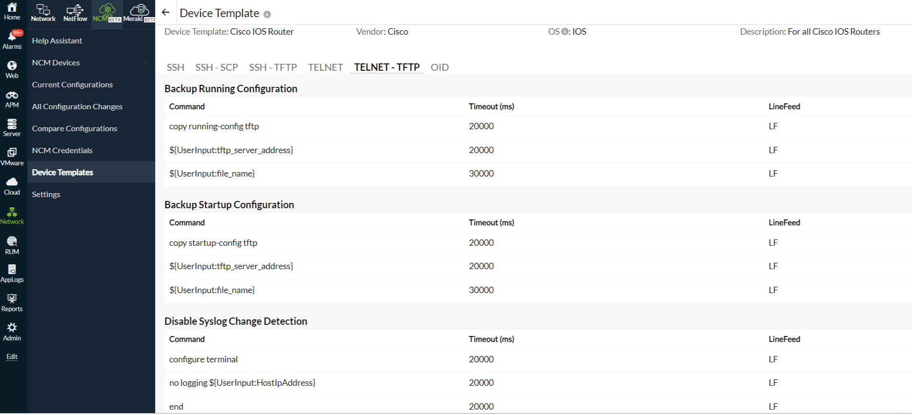 Backing up and disabling syslog change detection using TELNET - TFTP