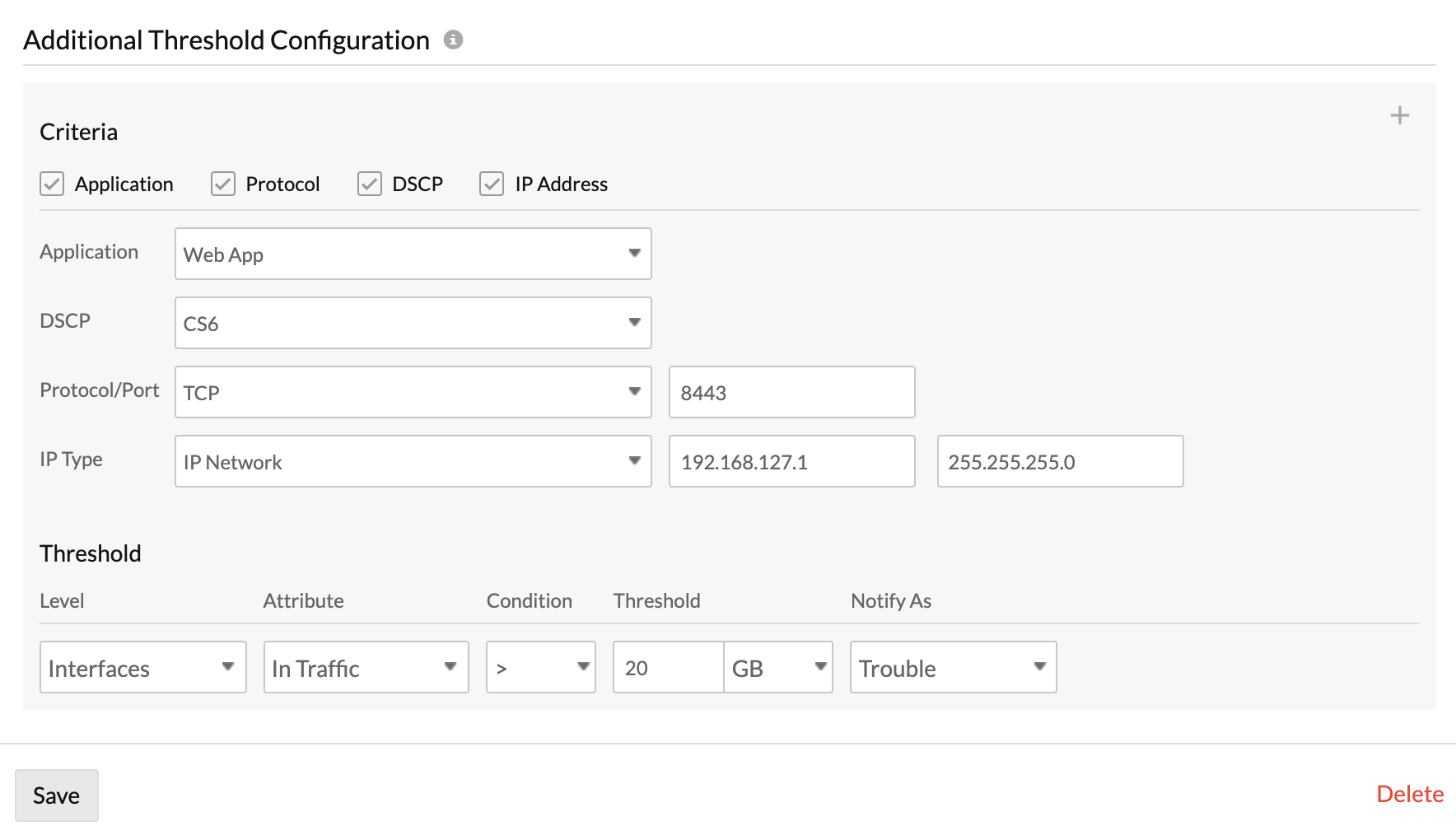 Additional threshold configuration for NetFlow attributes