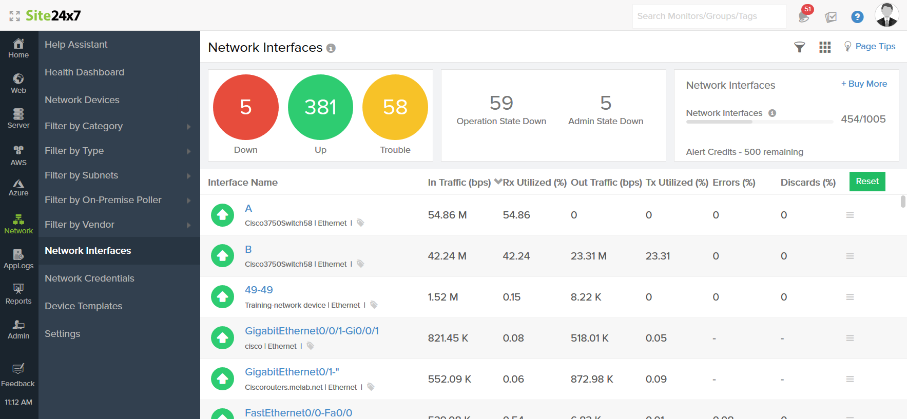 Network Interfaces view