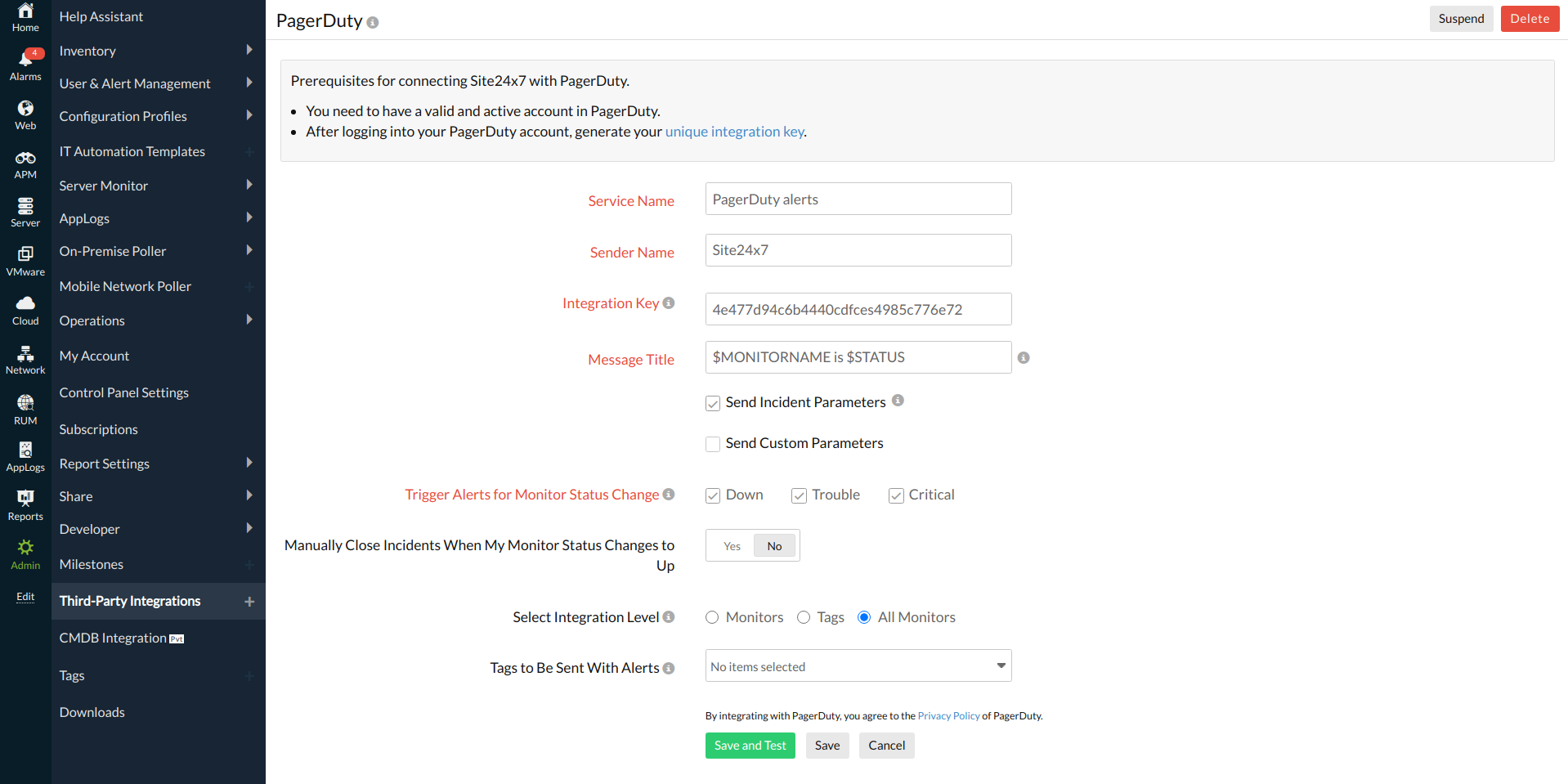 Site24x7 PagerDuty Integration