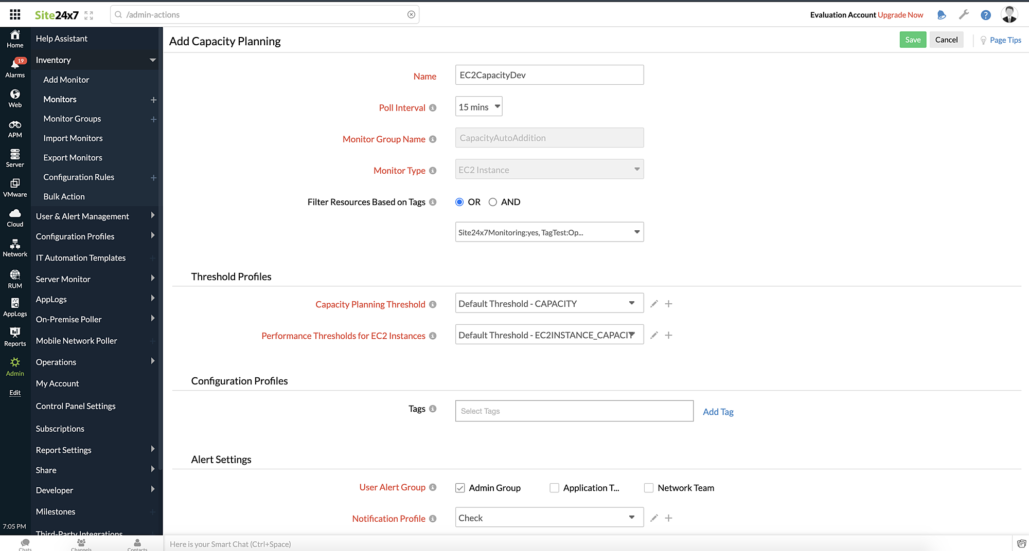 save capacity planning monitor