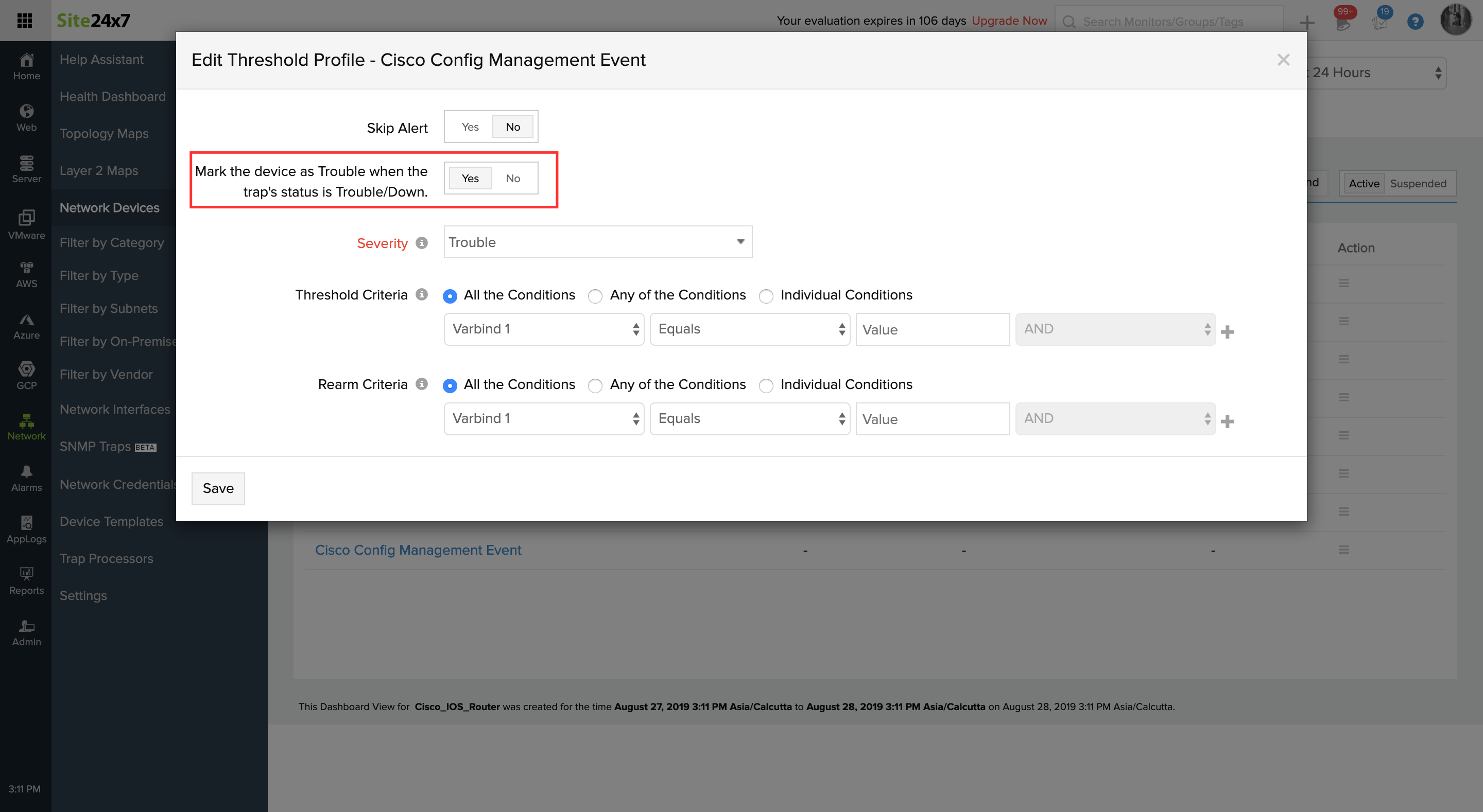 SNMP trap alerts