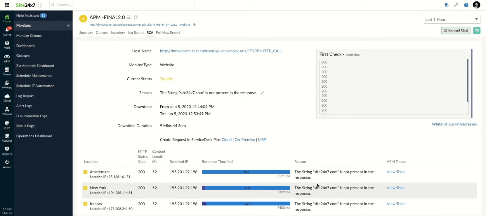 Website APM Trace Website APM Trace