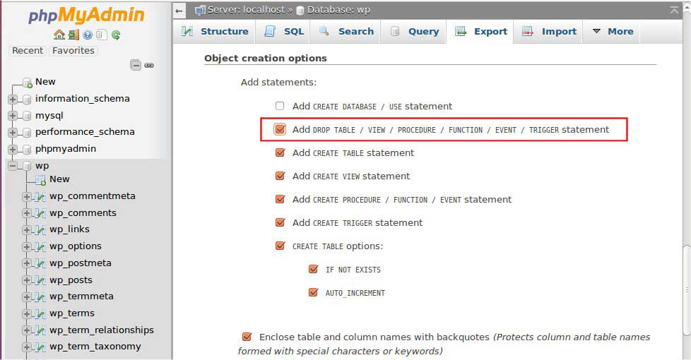 Object creation options screen